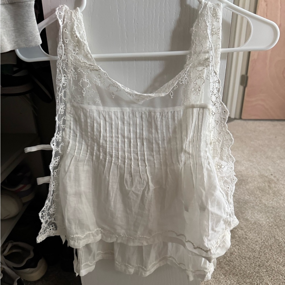 free people Elegant White Lace Trimmed Top